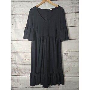 Lost Ink Womens Dress Size XL Navy Ribbed Bell Sleeve Ruffle Hem Back Zipper